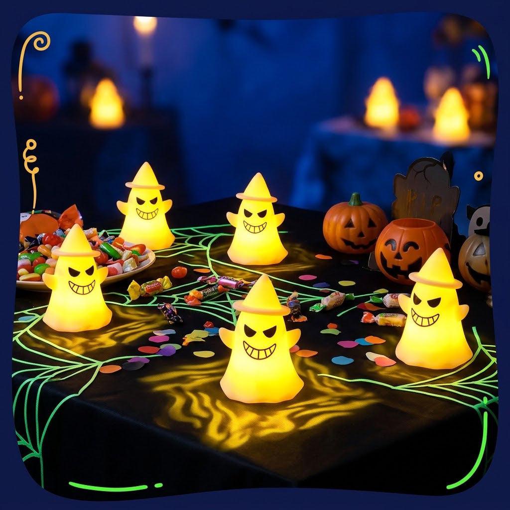 LED Silicone Ghost Night Light with Witch Hat