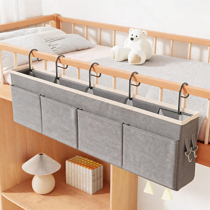 Bedside Hanging Organizer Caddy for Tablets Books Glasses with Over-Rail Metal Hooks