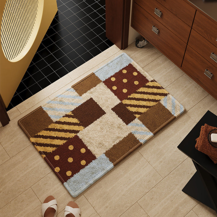 Low-Profile Absorbent Patchwork Entrance Mat with Non-Slip Backing