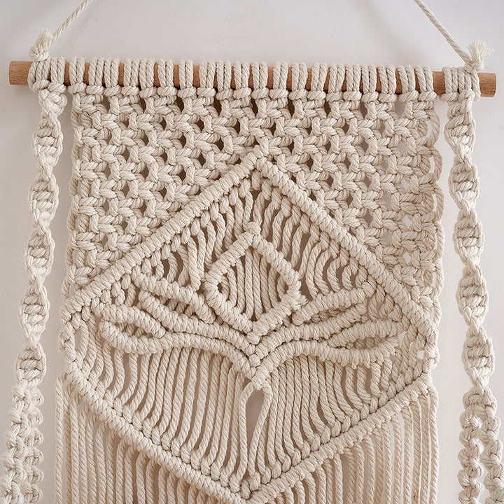 Macramé Hanging Shelf with Natural Wood Base