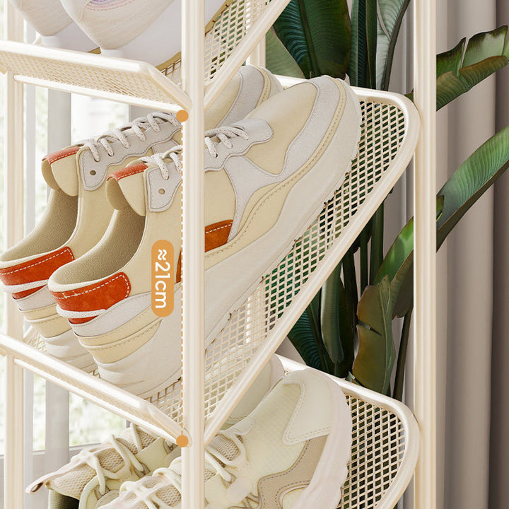 Vertical Multi-Tier Slim Mesh Shoe Rack Organizer with Angled Shelves and Space-Saving Footwear Stand