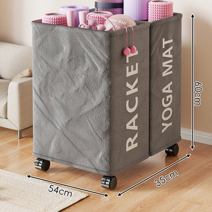 Rolling Dual-Compartment Canvas Storage Cart for Yoga Mats and Rackets