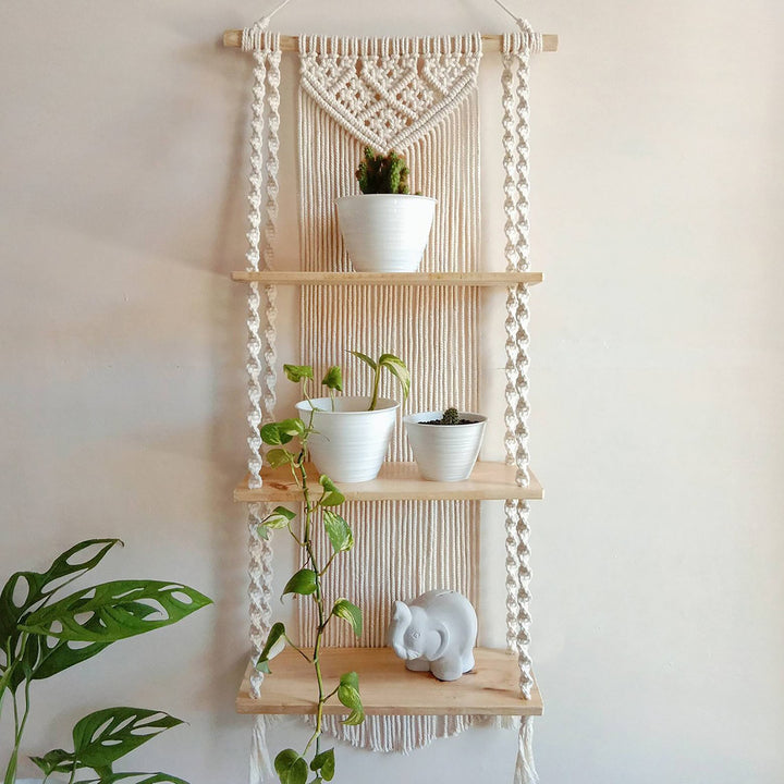 Macrame Plant Shelf with Decorative Hanging Design