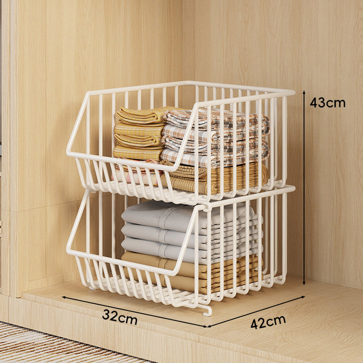 Three-Tier Stackable Wire Closet Basket Organizer
