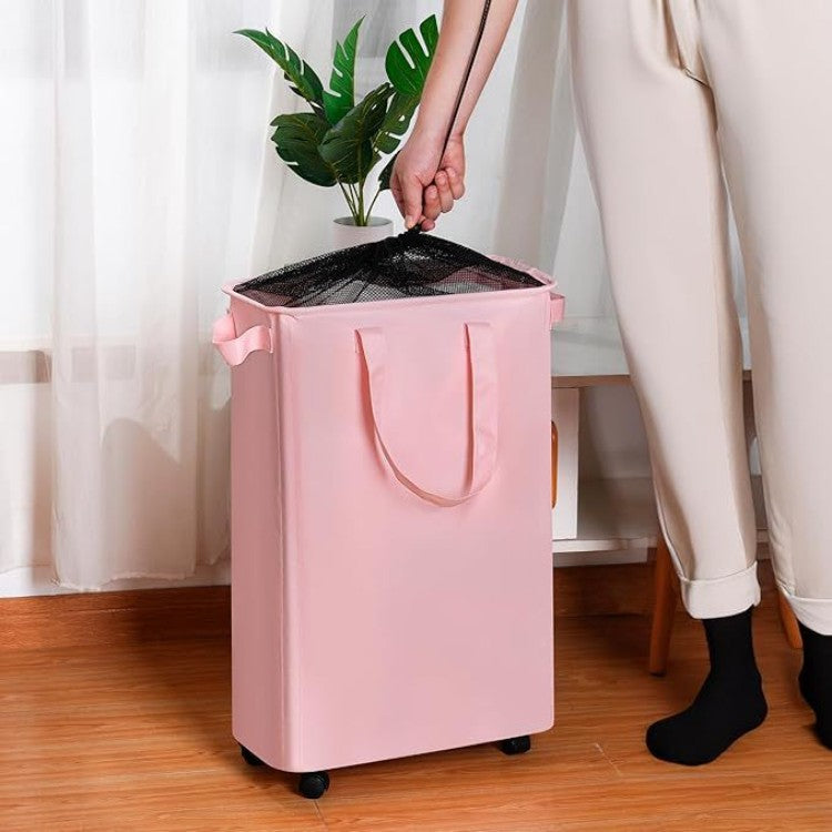 Foldable laundry basket with wheels and practical lid