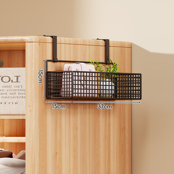Over-the-Door Metal Grid Hanging Organizer with Four Stackable Baskets and Hooks