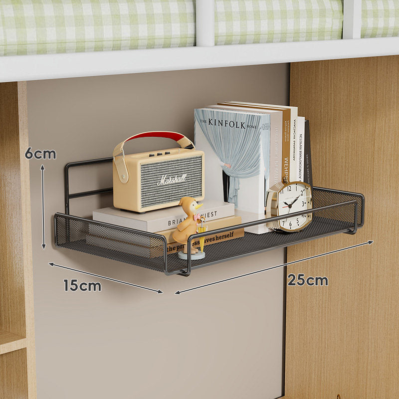 Wall-Mounted Ventilated Mesh Floating Shelf with Front Guard for Bedside and Desk Organizer