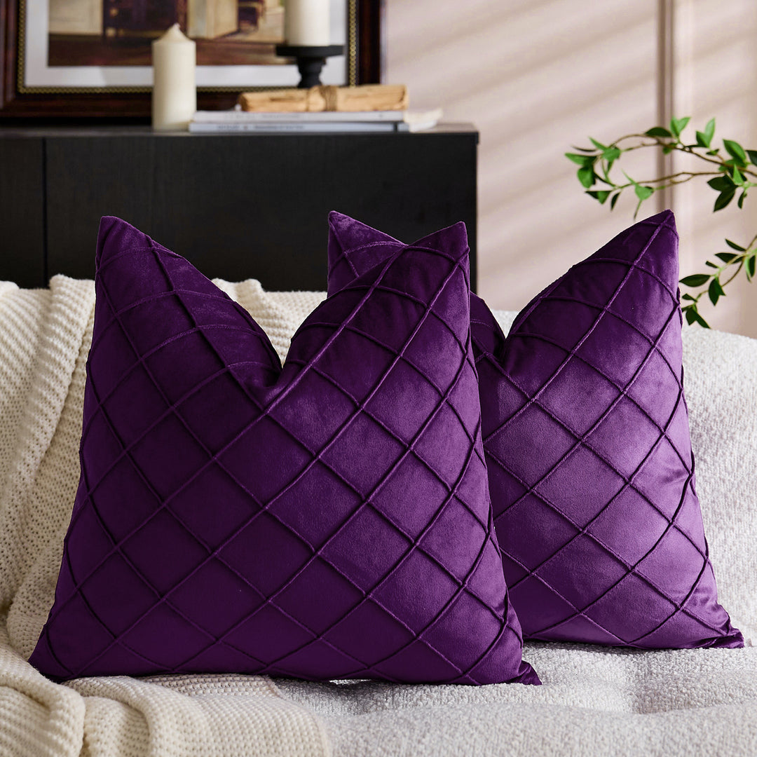 Quilted Diamond Velvet Throw Pillow Cover with Hidden Zipper and Plush Insert Support
