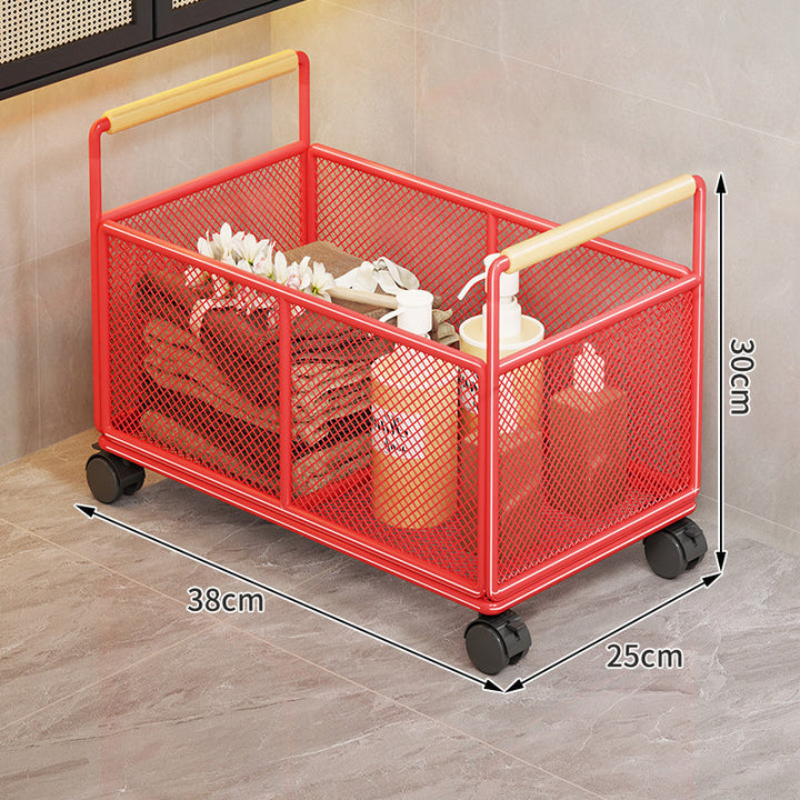 Rectangular Metal Mesh Countertop Storage Basket with Wooden Carry Handles