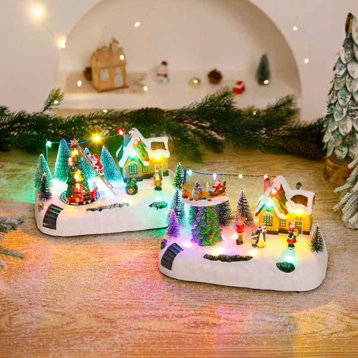 Shopping center Christmas village with luminous figures