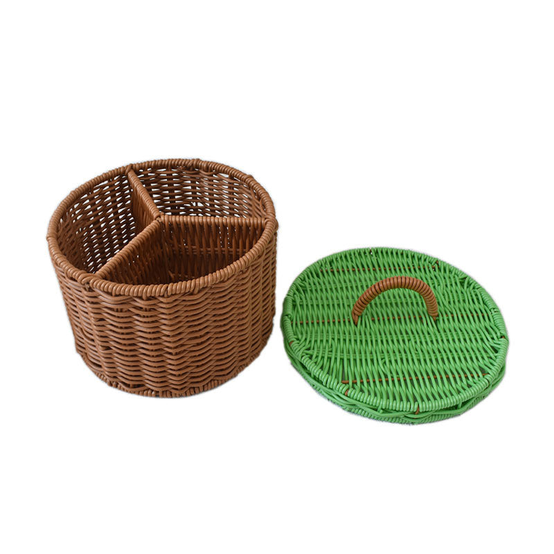 Triple-Compartment Woven Storage Basket