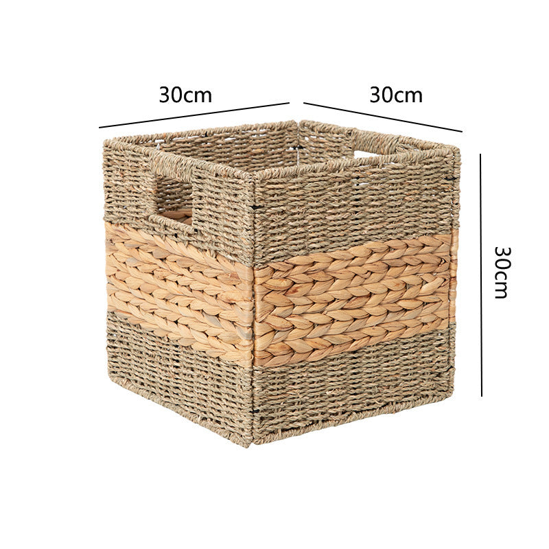 Functional storage basket with natural weave pattern