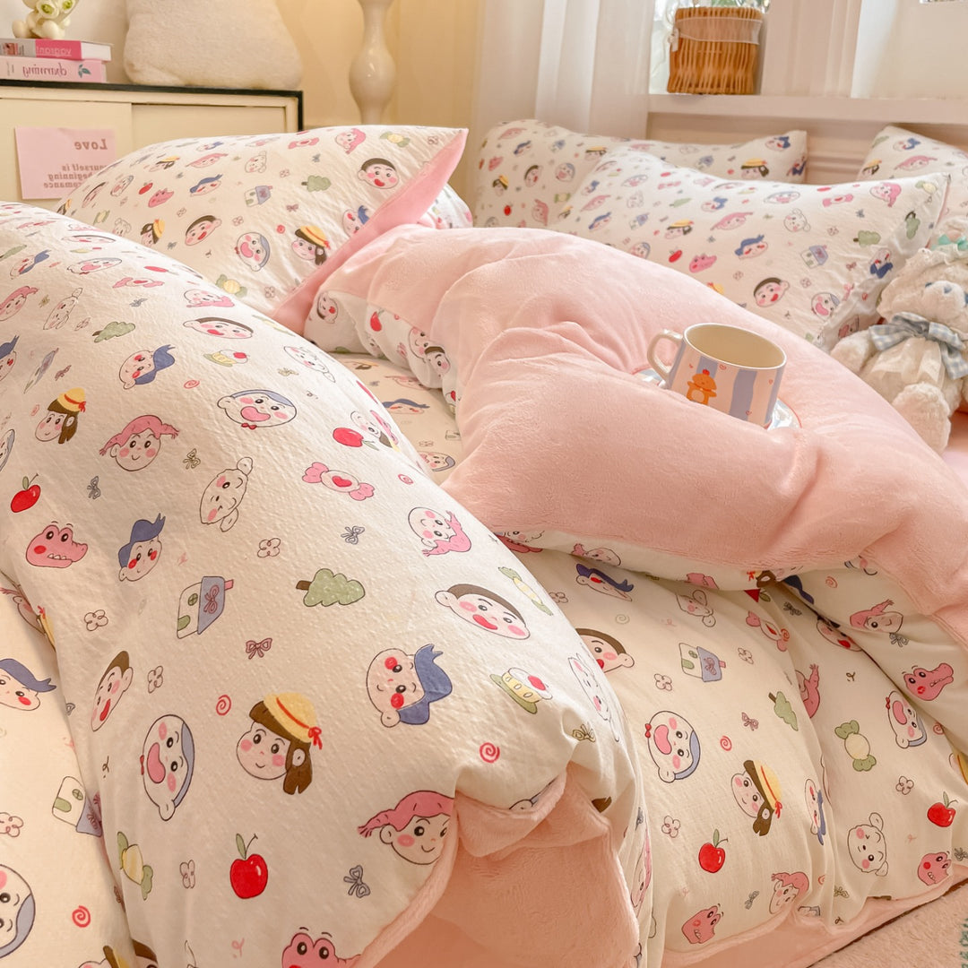 Playful Cartoon Print Duvet Cover Set