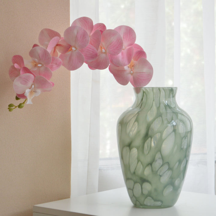 Artisan Mouth-Blown Swirled Bulb Vase with Flared Lip