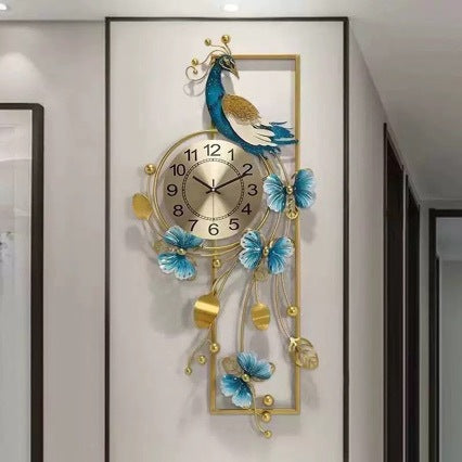 Artistic Metal Wall Clock with Floral and Bird Design
