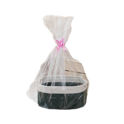 Natural storage basket with ribbons