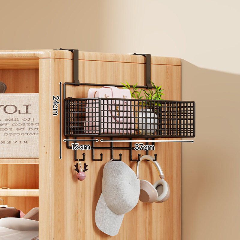 Over-the-Door Metal Grid Hanging Organizer with Four Stackable Baskets and Hooks