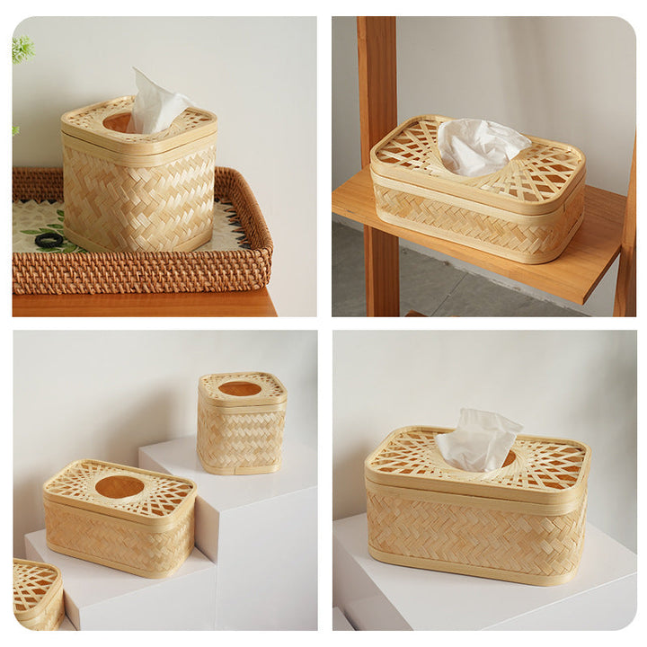 Rectangular storage basket with woven structure