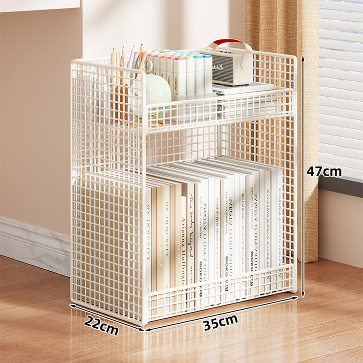 Slim Two-Tier Grid Wire Desktop Organizer Shelf for Books & Stationery