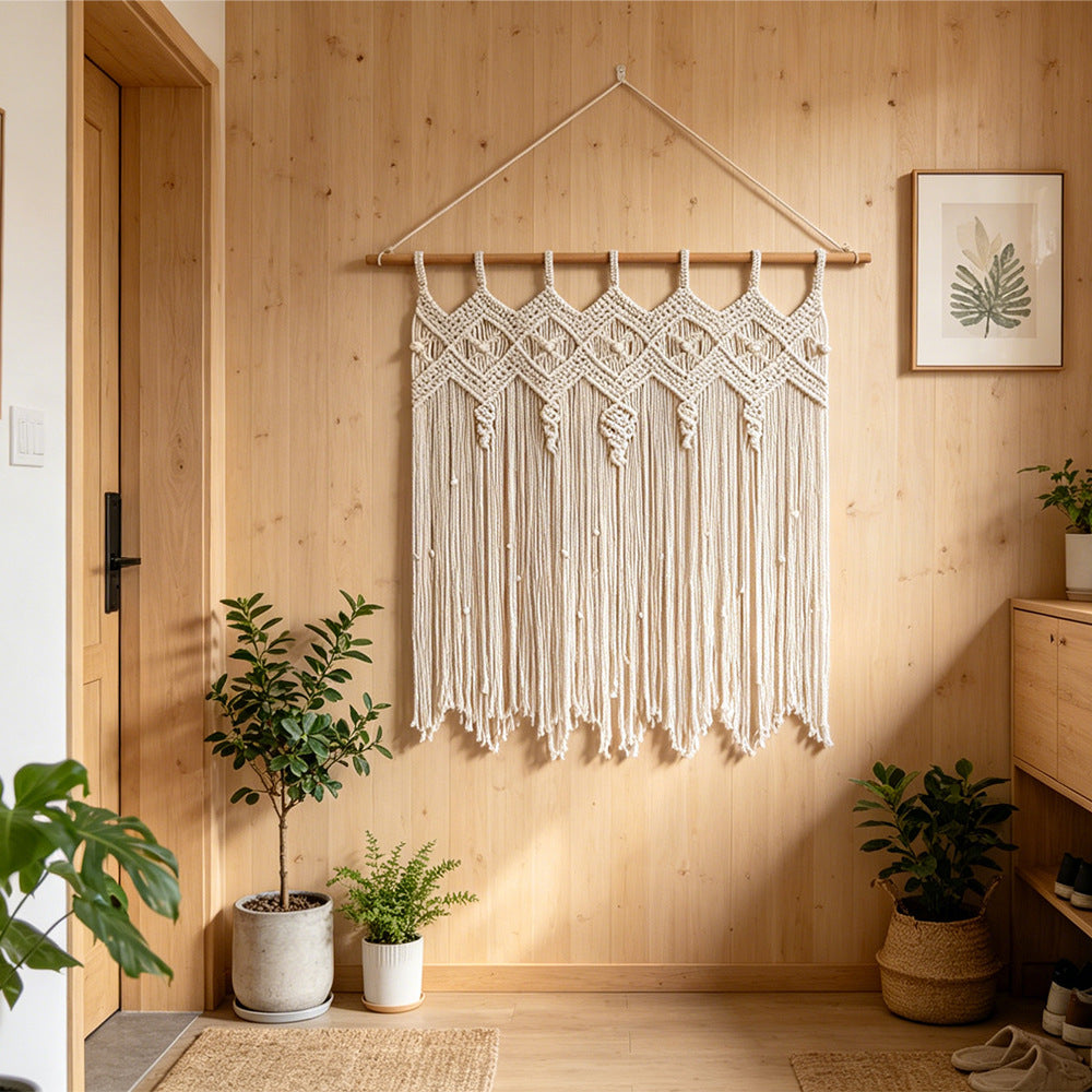 More elegant macramé wall hanging with artistic fringes and geometric patterns