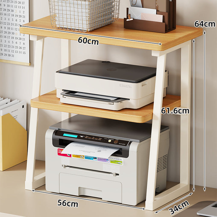Desktop Printer and Monitor Riser with Elevated Wood-Effect Shelf and Metal Frame