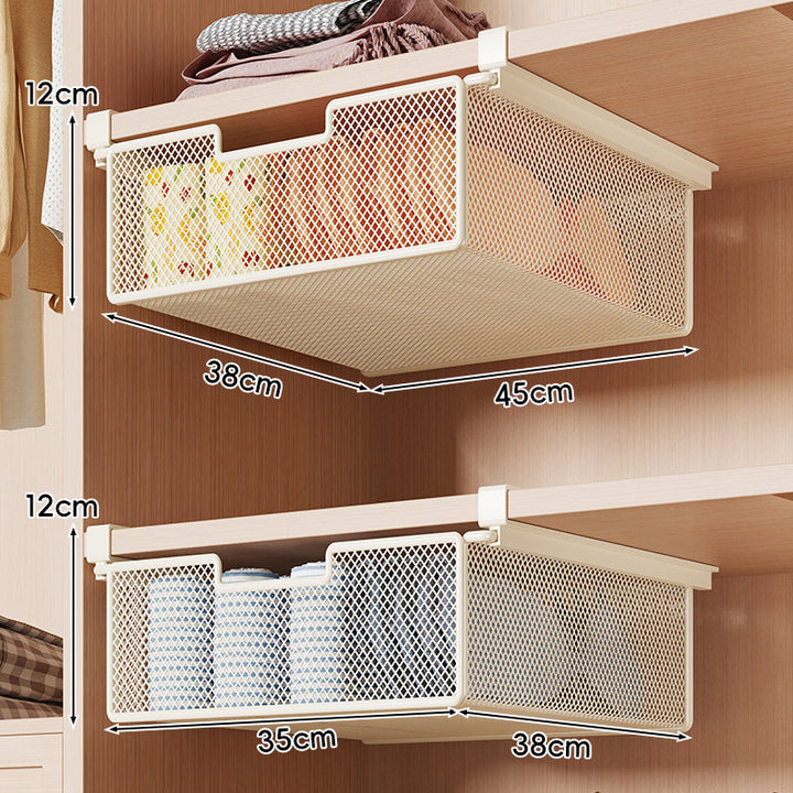 Retractable Under-Shelf Wire Mesh Drawer for Closet Organization