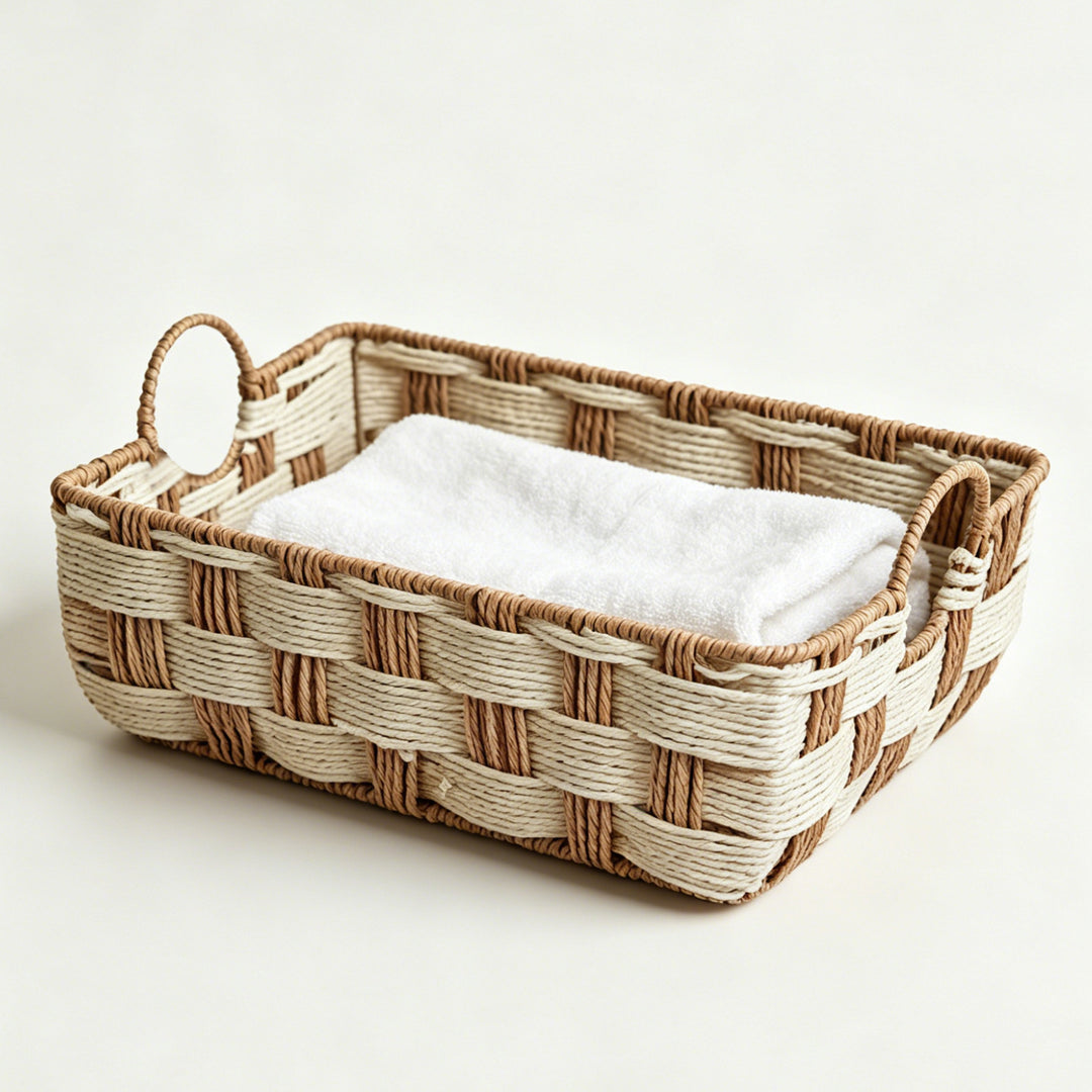 Storage basket made of woven material