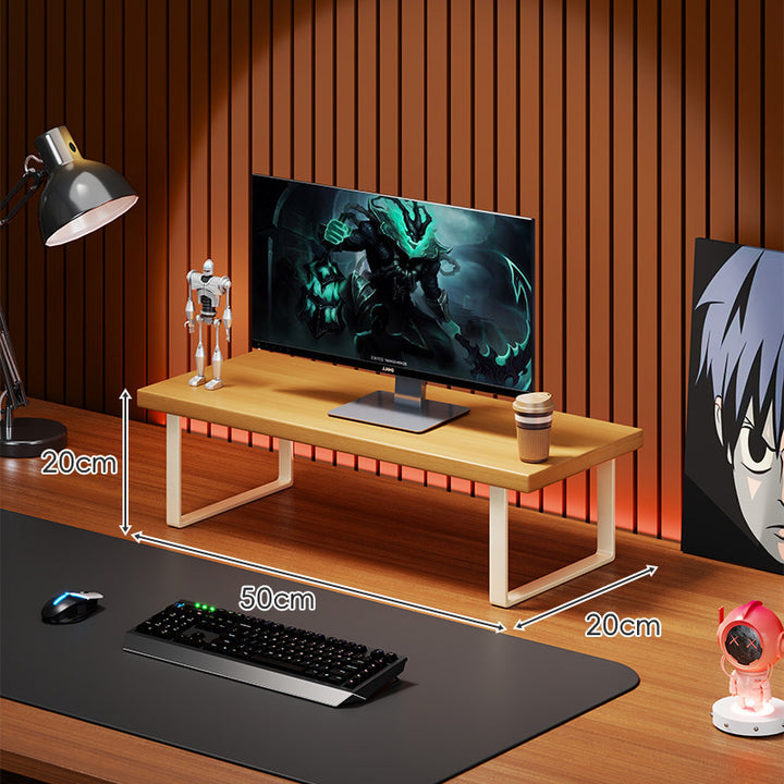 Solid Wood Monitor Riser Desk Shelf with Metal U-Leg Support