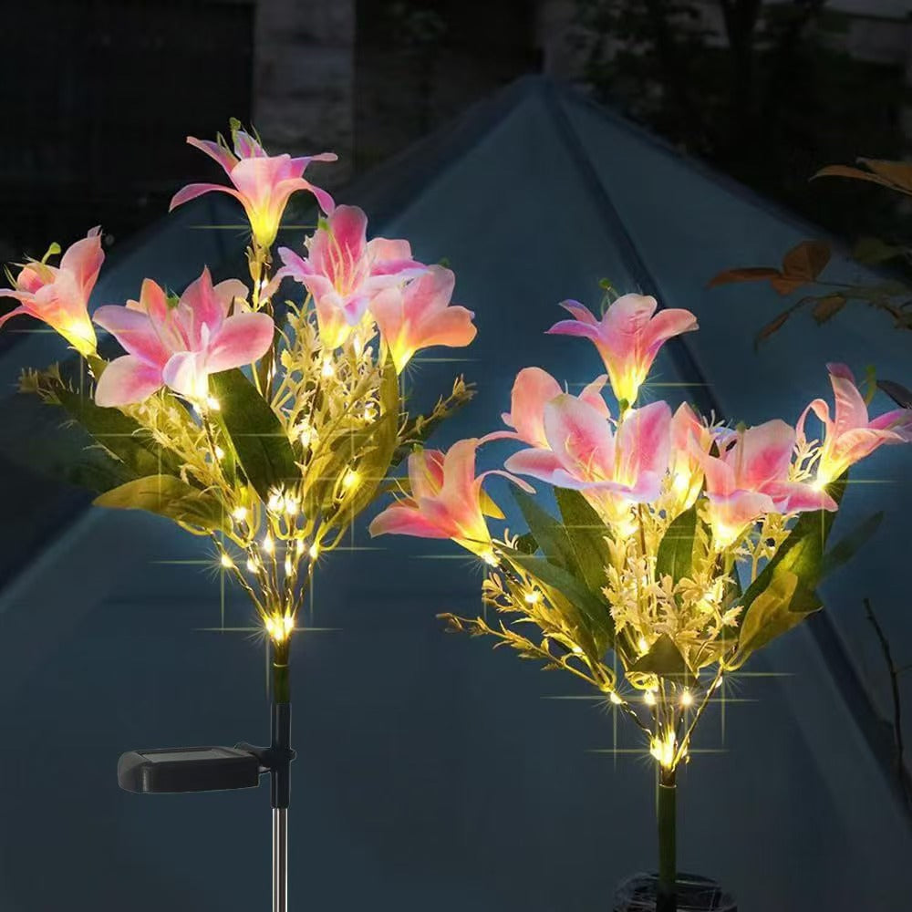 Outdoor Solar LED Glowing Lily Bouquet Plug Lights