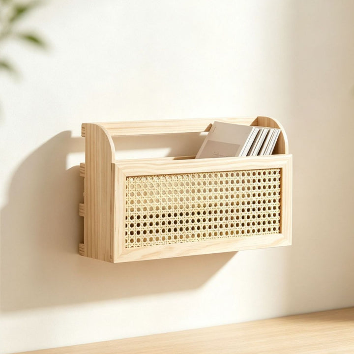 Stylish storage box made of wood and rattan