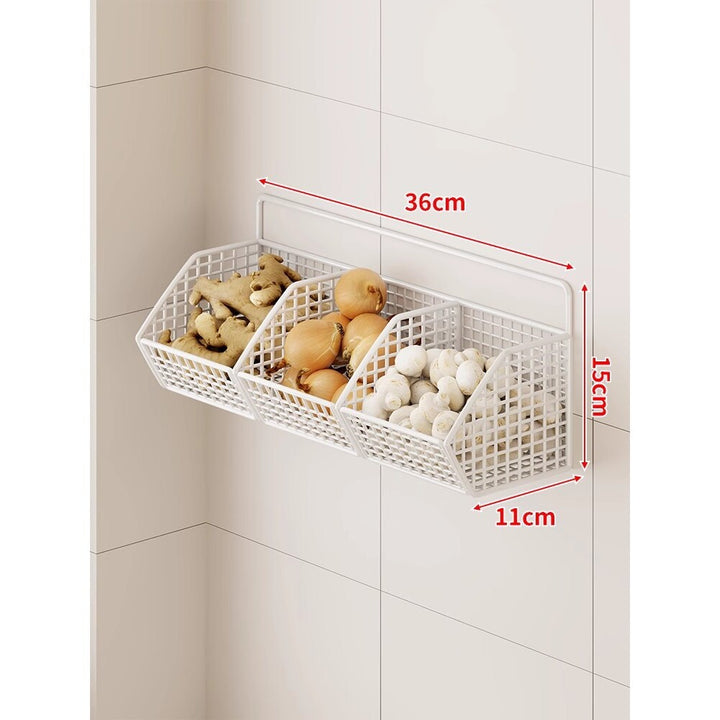 Under-Cabinet Three-Compartment Wire Mesh Kitchen Storage Basket with Front Rail