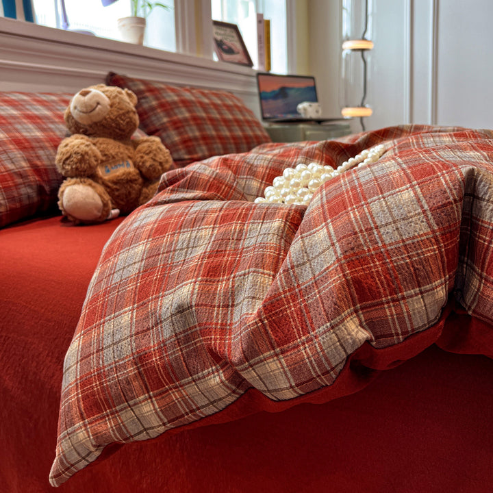 Soft Cotton Checkered Duvet Cover Set