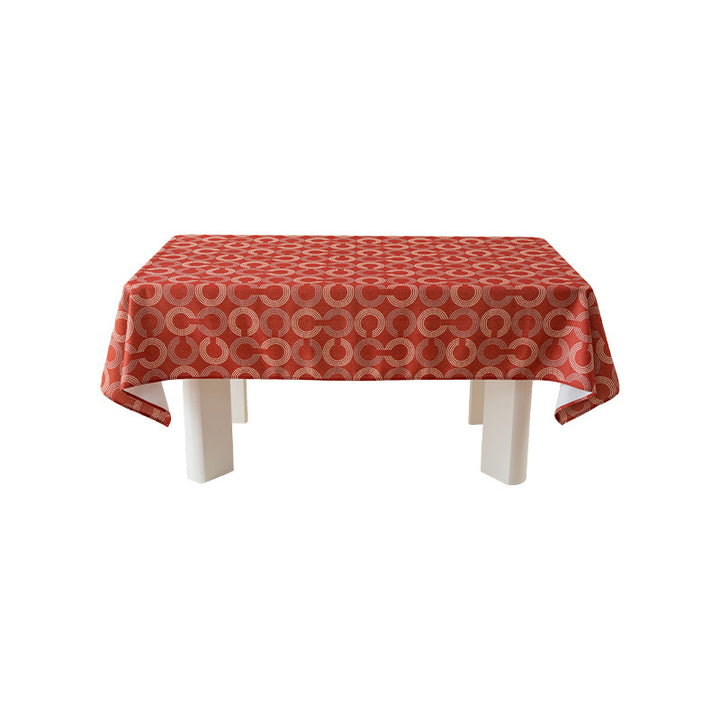Rectangular tablecloth with retro geometric circle print made of easy-care cotton blend