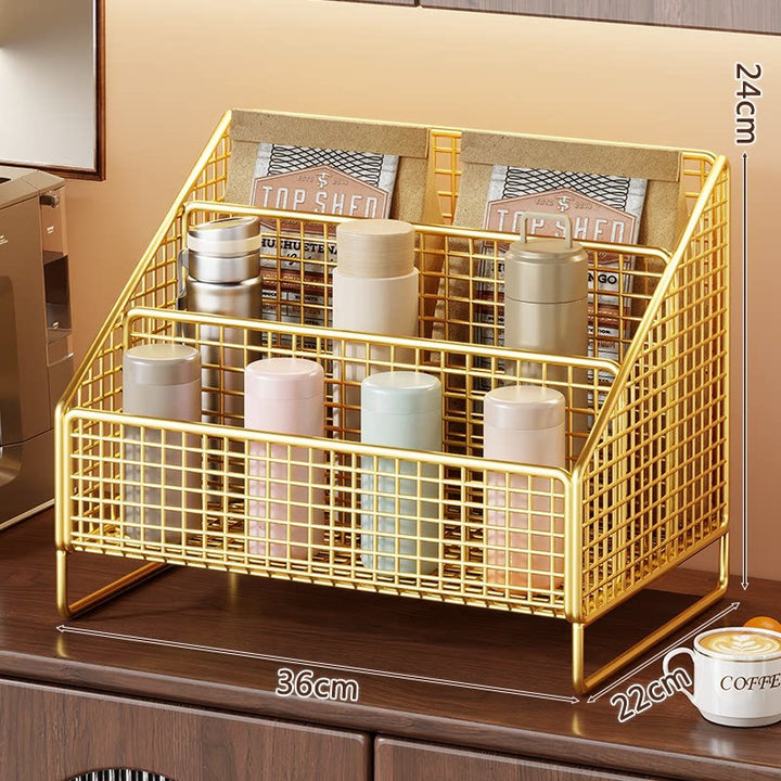 Three-Tier Angled Metal Mesh Countertop Organizer Rack