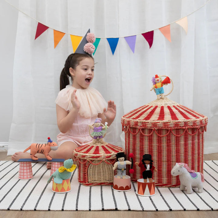 Playful cat basket in circus design