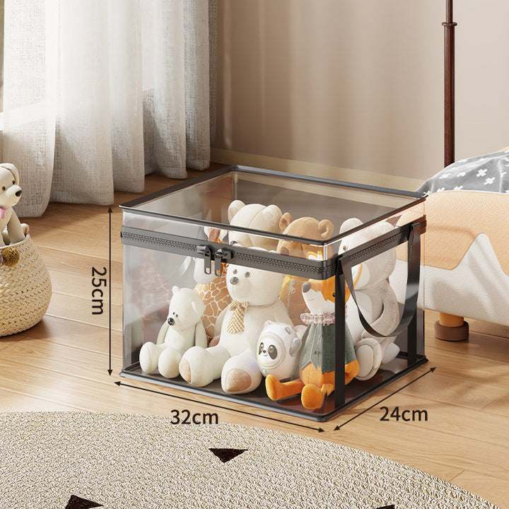 Stackable Transparent Zippered Storage Box Organizer with Reinforced Carry Handles