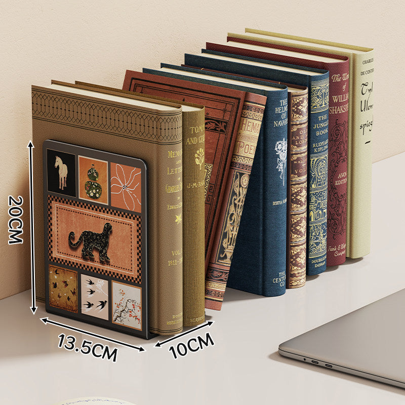 L-Shaped Decorative Metal Bookend with Cartoon Panel and Non-Slip Weighted Base