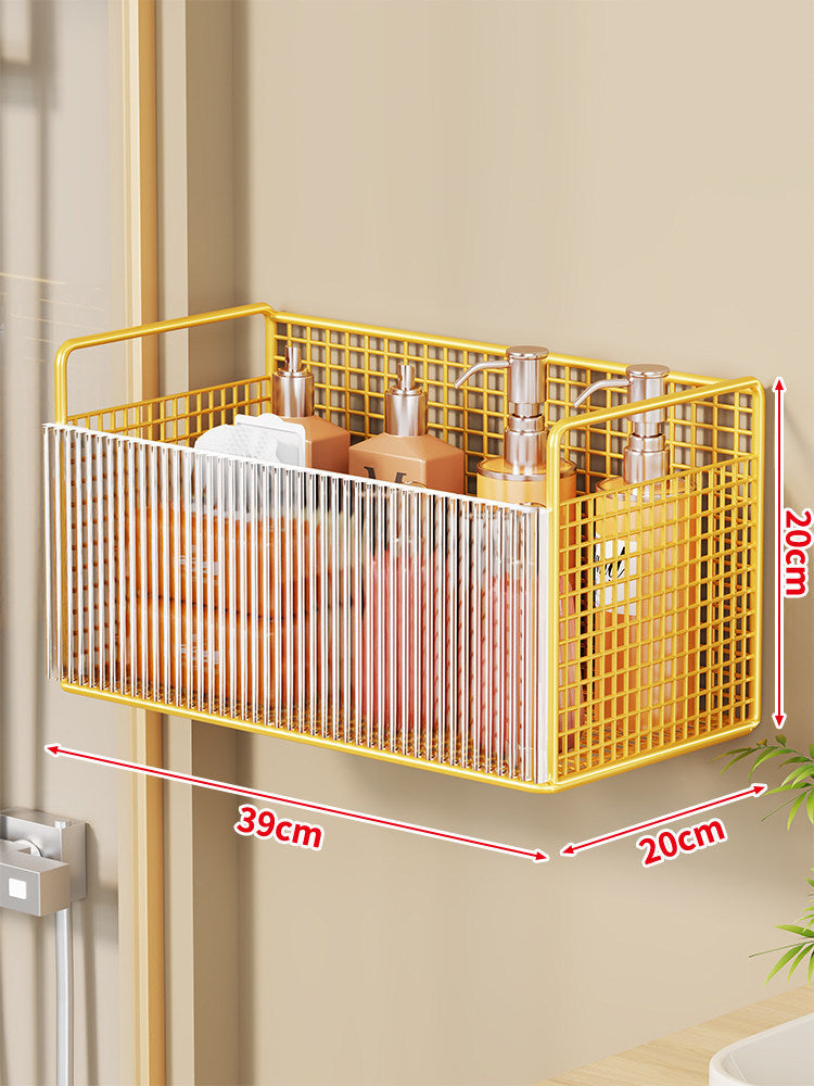 Wall-mounted Mesh Bathroom Organizer with Clear Ribbed Front Panel