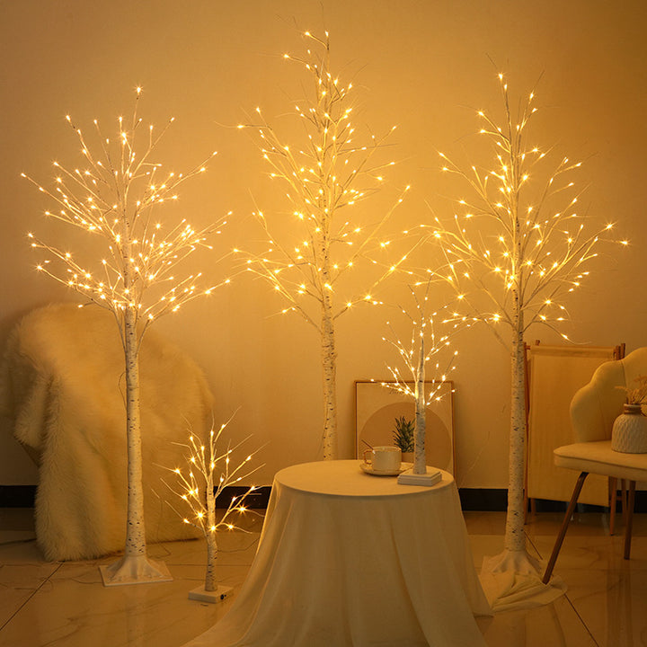 LED birch floor lamp with warm fairy lights and flexible branch arms