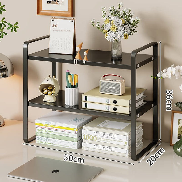 Compact Metal Stacked Desk Shelf Organizer with Open Frame Elevated Display