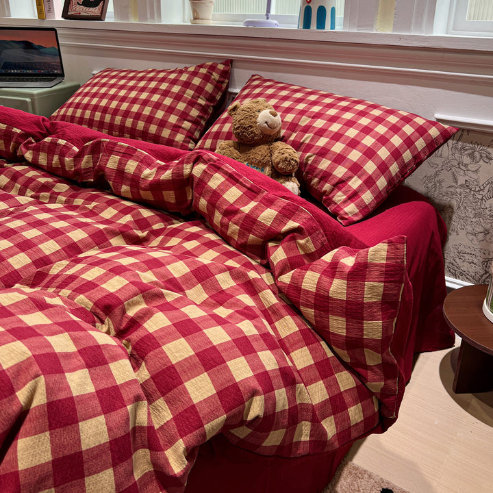 Soft Cotton Checkered Duvet Cover Set