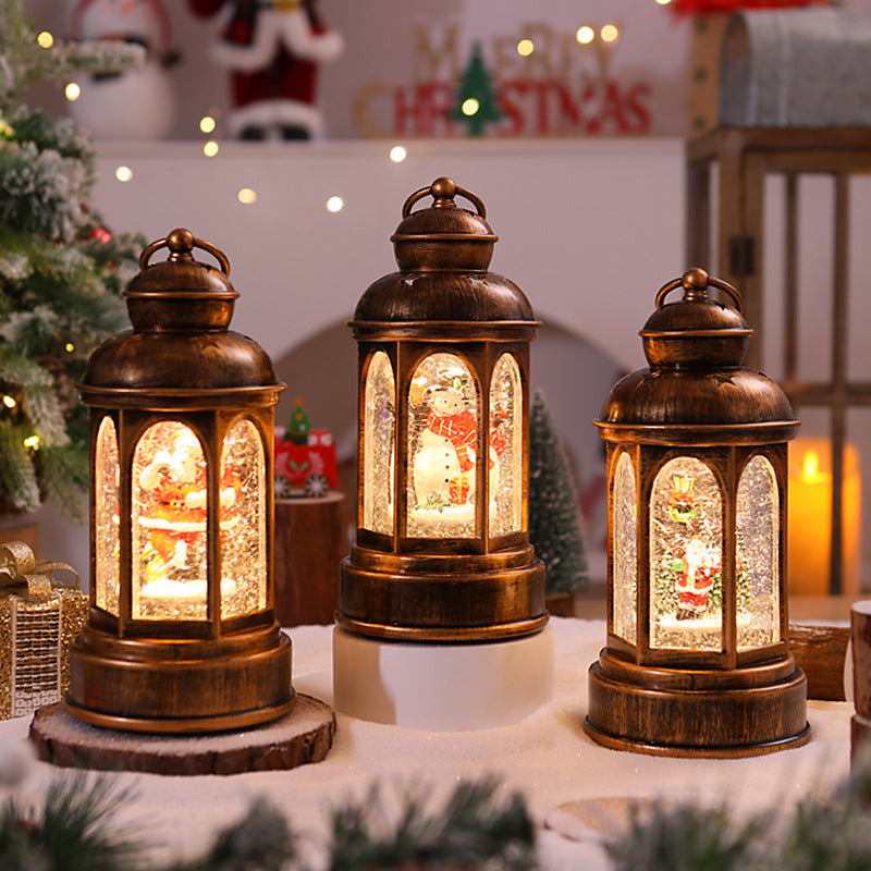 Illuminated Christmas lantern with Santa Claus scene