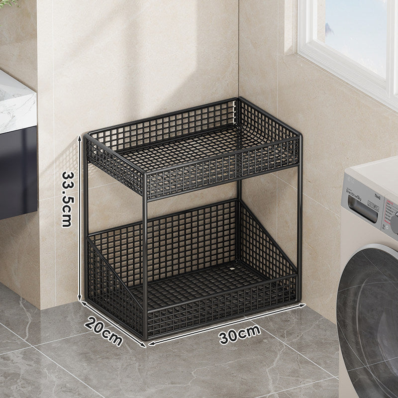 Compact Tiered Metal Mesh Storage Shelf Organizer for Bathroom and Laundry