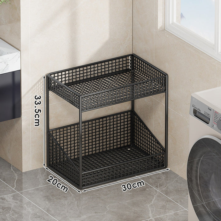 Compact Tiered Metal Mesh Storage Shelf Organizer for Bathroom and Laundry