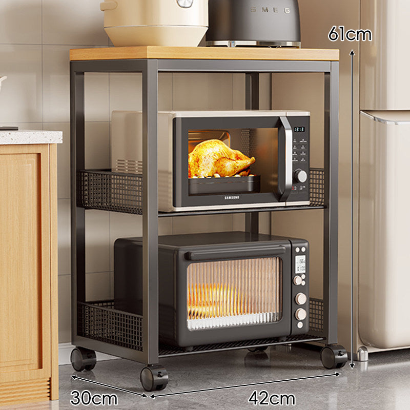 Rolling Kitchen Appliance Stand with Bamboo Top and Ventilated Mesh Shelves