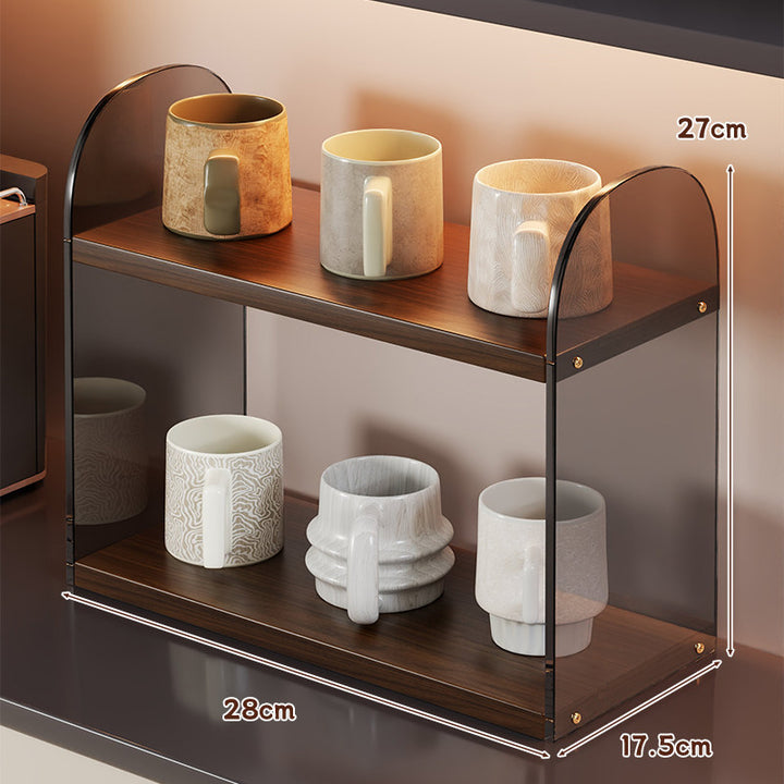Two-Tier Acrylic-Sided Wooden Countertop Display Organizer