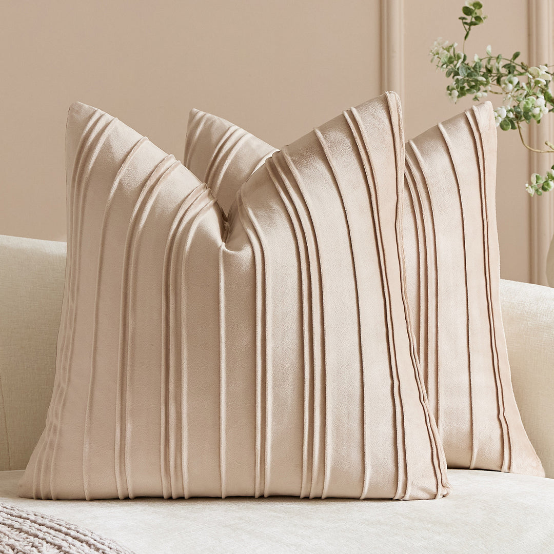 Velvet Pintuck Pleated Square Throw Pillow Cover
