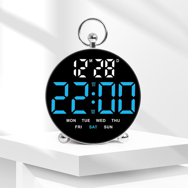 Digital alarm clock with large display and multifunctional features