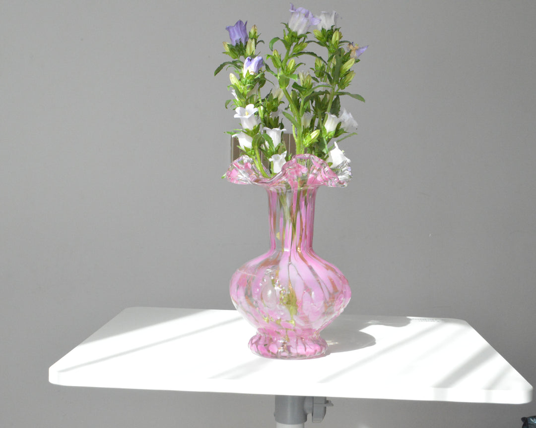 Hand-Blown Ruffled-Lip Iridescent Bulb Vase