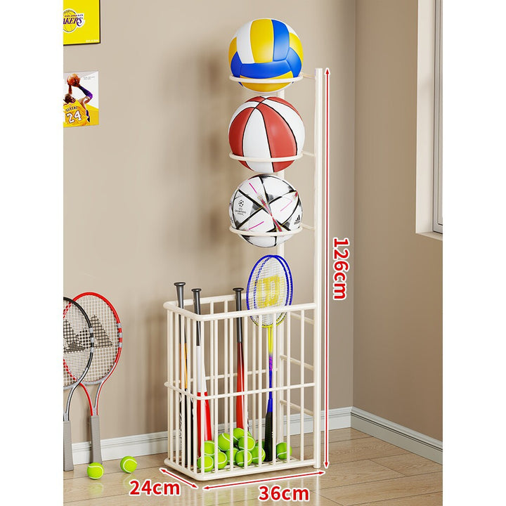 Tall Rolling Sports Equipment Organizer Cart with Vertical Ball Cradles and Bat & Racket Storage